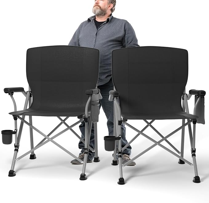 Oversized Camping Chair for Adults Heavy Duty,Heavy Duty Lawn Chair with Side Pockets，Outdoor Camping, Fishing, Beach,Hiking Foldable Camping Chair
