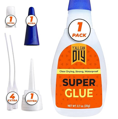 Y'allCanDiy Super Glue 0.7 Oz (20g) - Superglue for Crafts Plastic, Wood, Metal, & Repair, Instant Cyanoacrylate Based Glue, Quick Dry Premium Cyanoacrylate Adhesive