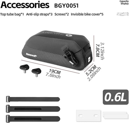 Rhinowalk Bike Top Tube Bag 0.6L Bike Frame Bag with Magnetic Flap Fully Waterproof and Stable Bicycle Frame Bag Bicycle Bag Professional Cycling Accessories for Mountain Road Bike-S