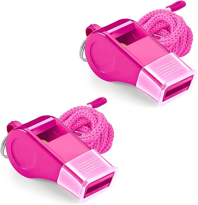 Pink Whistle, Plastic Whistle Emergency with Lanyard and Mouthpiece – Loud Crisp Sound for Coaches, Lifeguard, Teachers, Training, and Outdoor Safety (2 Pack)