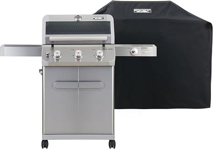 Monument Grills Outdoor Barbecue Stainless Steel 3 Burner Propane Gas Grill, 48,000 BTU Patio Garden Grill with Side Burner and Knob Controls, Mesa305 with BBQ Cover