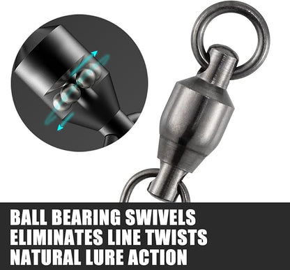 Dr.Fish 30 Pack Ball Bearing Snap Swivels, Swivels Fishing Tackle with Safety Interlock Snap Saltwater Freshwater Stainless Fishing Clips Clasp Leader Line Hook Sinker Connector