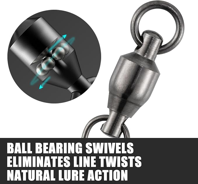 Dr.Fish 30 Pack Ball Bearing Snap Swivels, Swivels Fishing Tackle with Safety Interlock Snap Saltwater Freshwater Stainless Fishing Clips Clasp Leader Line Hook Sinker Connector