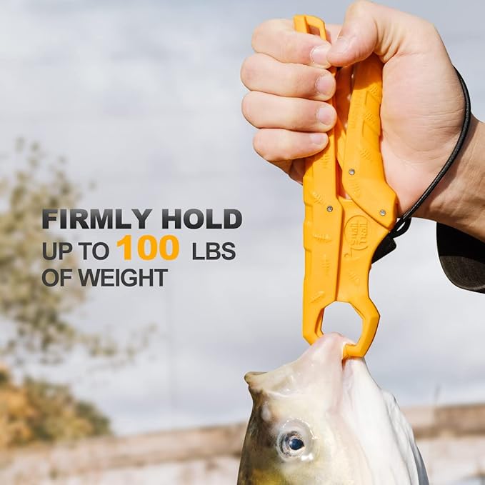 SNAIL TRAIL 7.5''/9'' Floating Fish Gripper, Fishing Grabber, Catfish Mouth Pliers, Caught Bass Holder, Digital Scale Hook Clamp, Saltwater Lip Grip Tool with Lanyard, Gifts for Men