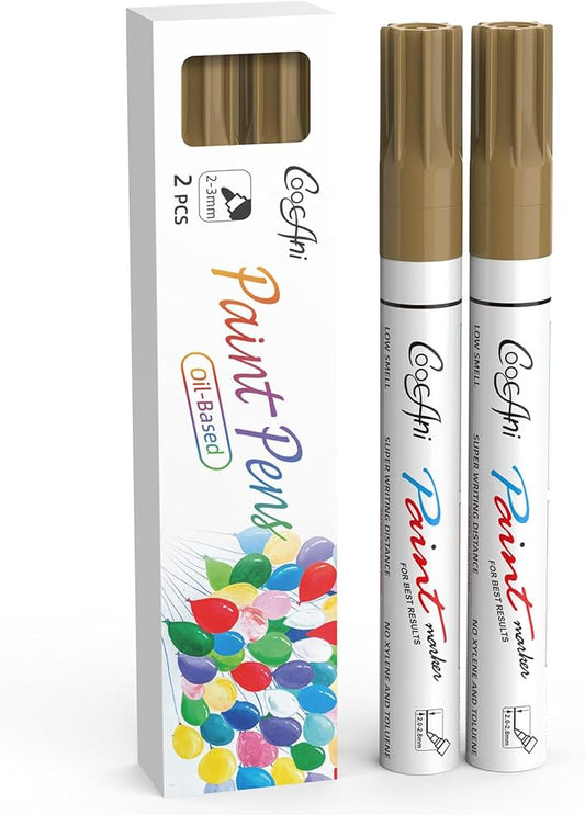 Paint Markers Paint Pens, Set of 2 Gold Oil Based Permanent Markers for Rock Painting, Metal,Glass,Ceramic,Wood,Canvas DIY Crafts Art Project (Gold,2 Pack)