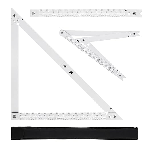 Meticuloso Folding Triangle Ruler 23.4inchs, Aluminum Framing Square Carpentry Squares Construction Framing Tool Collapsible Square Right Angle Ruler