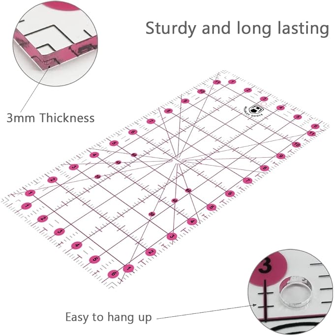 Headley Tools Rotary Cutter Set - 45mm Fabric Cutter, 5 Replacement Rotary Blades, A3 Cutting Mat, Quilting Ruler and Sewing Clips, Craft Knife Set, Ideal for Crafting, Sewing, Patchworking, Pink