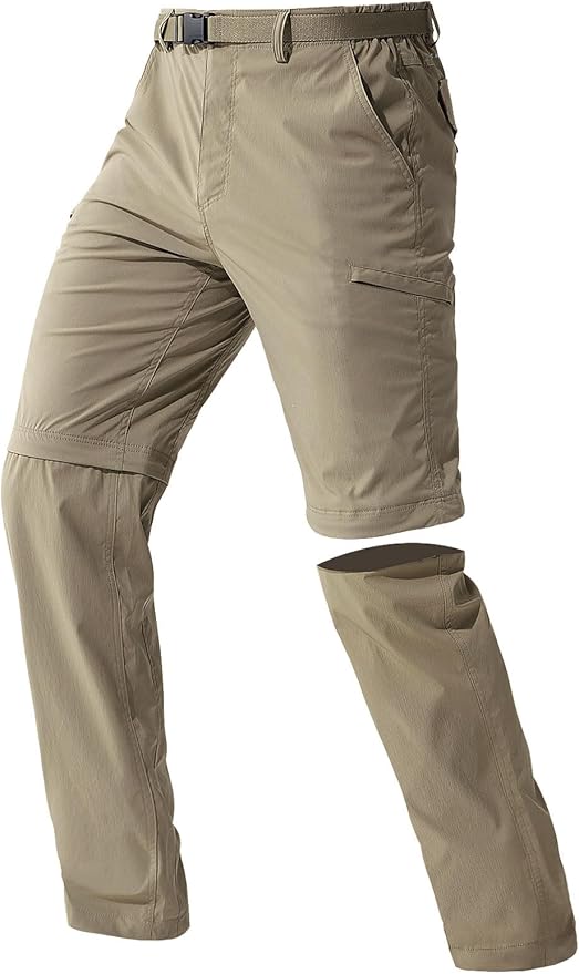 FREE SOLDIER Men's Outdoor Convertible Hiking Pants with Belt Lightweight Quick Dry Tactical Cargo Pants Nylon Spandex