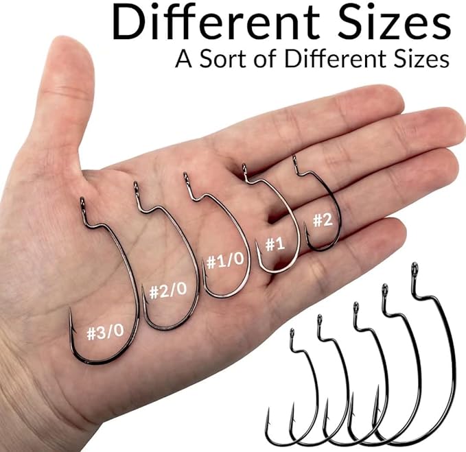 THKFISH 50pcs/100pcs/box Offset Worm Hook Fishing Hook Set Dropshot Hook Set Rubber Fish Jigs Fishing Kit # 2# 1 1/0 2/0 3/0