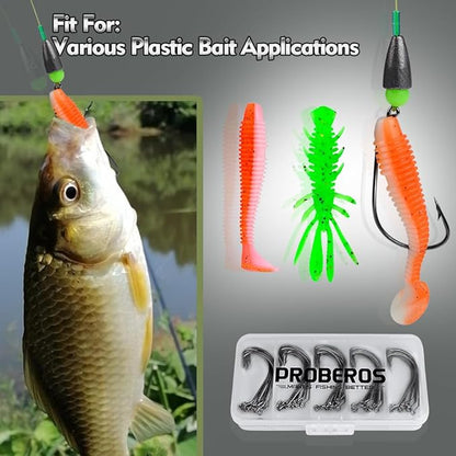 Fishing Hooks for Bass Fishing - 100pcs EWG Offset Worm Hook Texas Rig Hooks for Freshwater Saltwater Size 1/0 2/0 3/0 4/0 5/0 - Soft Lures Worms Plastics Bait Fishing Hook with Tackle Box