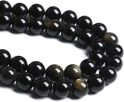 8MM 46PCS Natural Stone Golden Obsidian Loose Spacer Beads for Jewelry Making DIY Bracelet