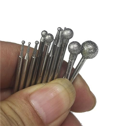 𝐋𝐮𝐨 𝐤𝐞 13 Pcs Ball Shape Diamond Burr - 3/32'' Shank Diamond Mounted Round Ball Burs Stone Carving Bits for Rotary Tools includes Dremel