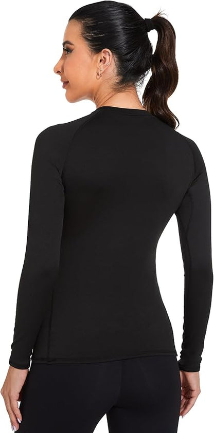 Womens Thermal Compression Long Sleeve Shirts Fleece Lined Tops Crew Neck Slim Fit Base Layer Ladies Underwear