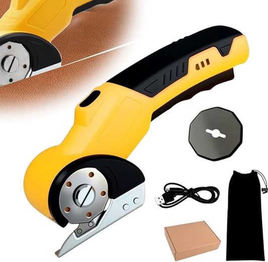 Electric Box Cutter for Cardboard, 2025 New Cordless Electric Scissors, Portable Rotary Cutter for Home and Office, Rechargeable Scissors for Carton Plastic Leather Cloth (Yellow Single blade)