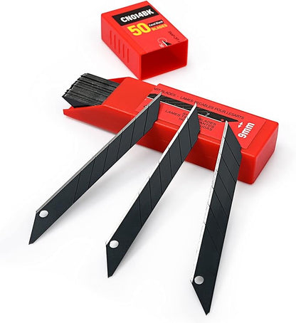 FOSHIO 100PCS 30 Degree Carbon Steel Snap Off Blades 9mm for Box Cutters Utility Knife Universal Art Knife Replacement Black Blades