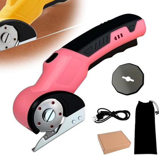 Electric Box Cutter for Cardboard, 2025 New Cordless Electric Scissors, Portable Rotary Cutter for Home and Office, Rechargeable Scissors for Carton Plastic Leather Cloth (Pink Single blade)