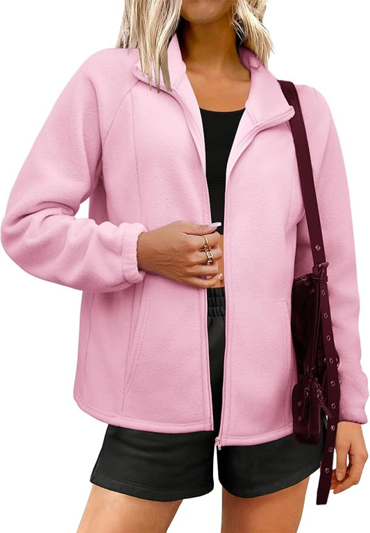 Womens Zip Up Fleece Jacket With 6 Pockets Casual Long Sleeve Fall Winter Fashion Outfits Clothes 2025
