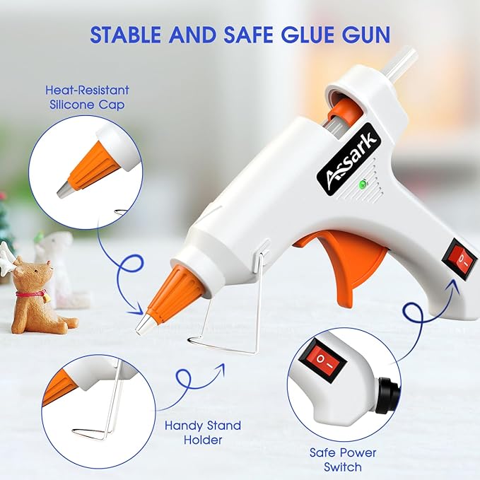 Hot Glue Gun Kit with 30 Glue Sticks(130mm x 7mm), Fast Preheating Hot Melt, High Temp for School Crafts DIY Arts and Quick Home Repairs, 20W White