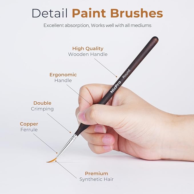 Nicpro Miniature Paint Brushes - 15PCS Model Paint Brush Set with Nylon Case for Acrylic Oil Watercolor, Micro Detail Paint Brushes for Model, Miniature Painting, Fine Detailing, Paint by Numbers