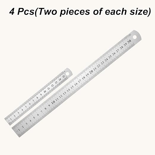 HARFINGTON 4 Pcs Steel Ruler 6"/12" Machinist Metal Ruler Carbon Steel Metric Straight Edge Measuring Tools 0.4mm Thick for Engineering Architect Drawing Home Office