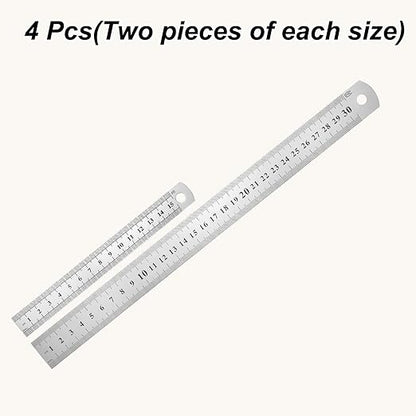 HARFINGTON 4 Pcs Steel Ruler 6"/12" Machinist Metal Ruler Carbon Steel Metric Straight Edge Measuring Tools 0.4mm Thick for Engineering Architect Drawing Home Office