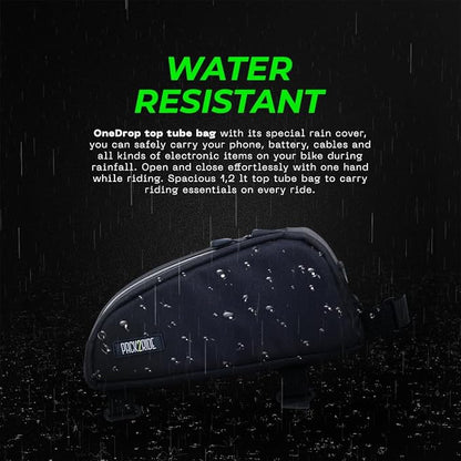 Onedrop Bike Frame Bag - Water Resistant Top Tube Bike Bag with Durable Cordura Fabric, Front Bicycle Storage & Bikepacking Pouch, Cycling Accessories for Biking Travel (Black)