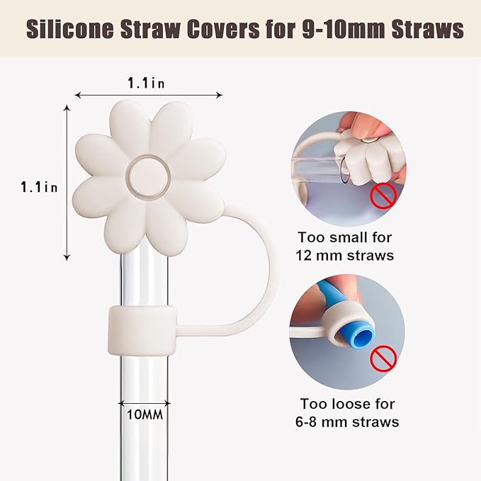 4PCS Silicone Straw Covers Toppers for Stanley Cups 30&40 Oz Tumbler Accessories Flower Straw Caps Cream Dust-Proof Reusable Straws Tips Protectors for Stanley Cup 10mm 0.4in Straws