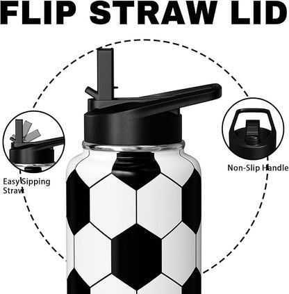 Soccer Water Bottle 40oz Insulated Sports Water Bottles Soccer Gifts for Men Women Gift for Coach Lovers Fan Players Stuff Accessories for Boys Girls