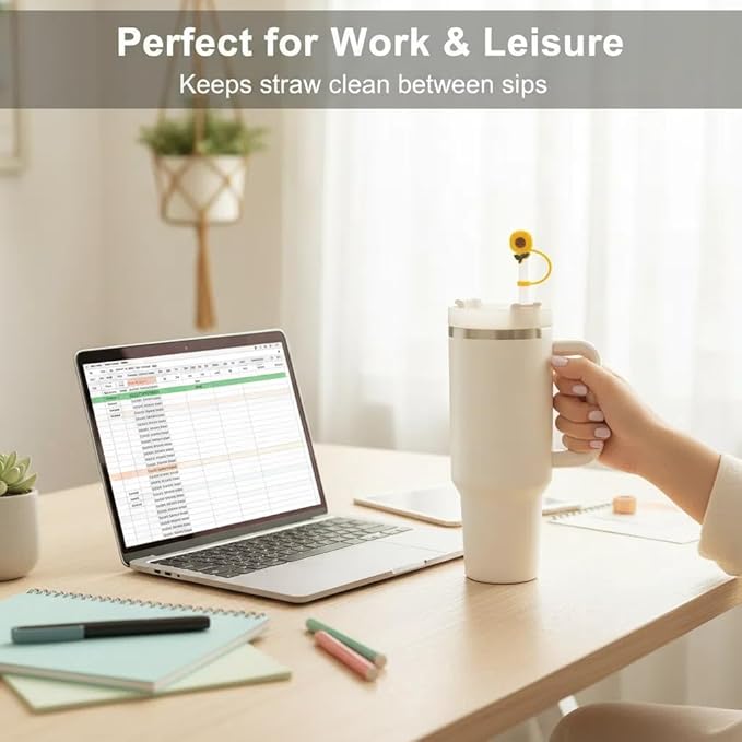 4Pcs Silicone Straw Toppers Cap for Stanley Cup 40oz –Red&Pink Rose, Orange, Sunflower, 10mm Reusable Dust-Proof Straw Covers, Water Bottle Accessories, Gift for Girl & Boy