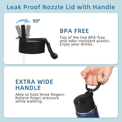 Volhoply Kids Insulated Water Bottle with Straw,16oz Stainless Steel Cold Water Bottles for School,BPA-Free Metal Wide Mouth Cups with Handle Lid,Reusable Double Wall Vacuum Sport Flask(Navy,1)