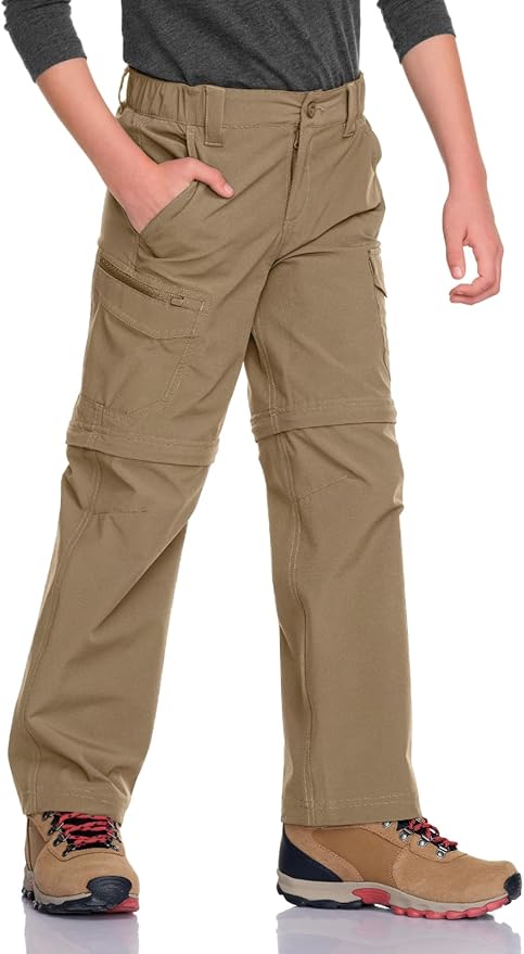 CQR Kids Youth Hiking Cargo Pants, UPF 50+ Quick Dry Convertible Zip Off Pants, Outdoor Camping Pants