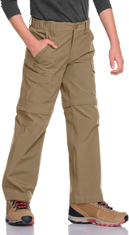 CQR Kids Youth Hiking Cargo Pants, UPF 50+ Quick Dry Convertible Zip Off Pants, Outdoor Camping Pants