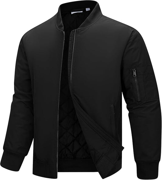 33,000ft Men's Bomber Jacket Waterproof Zip Up Windbreaker Quilted Padded Lightweight Warm Casual Spring Fall Winter Coat
