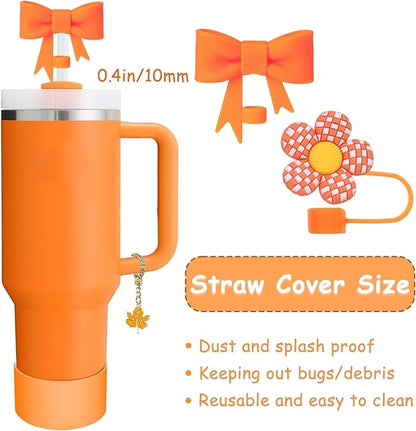 Stanley Cup Accessories Set,Including 2 Pcs 0.4in Straw Cover, 1 Silicone Spill-Proof Stopper Set of 3, 1 Cute Maple Handle Charm, 1 Silicone Boot Fits Stanley 40&30 Oz Tumbler (Tigerlily Plum)
