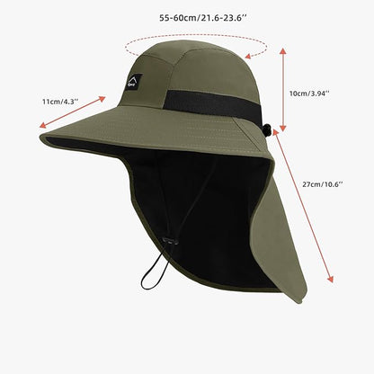 Rosoz Outdoor Sun Hat for Men Women, UPF50+ Protection Safari Cap Wide Brim Mesh Fishing Hat with Neck Flap Beach Garden