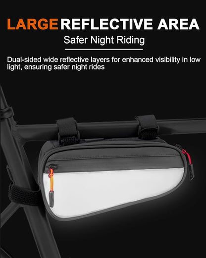 Bike Triangle Frame Bag, Bicycle Storage Pouch with 2 Side Pockets, 3-in-1 Waterproof Top Tube Bag for Phone, Cycling Tool Accessories Pack for MTB Mountain Road Bikes