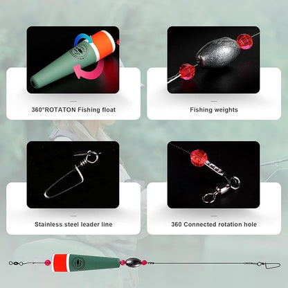 Fishing Floats Rigs Popping Corks for Saltwater Rattle Weighted Bobbers Fishing Tackle (4pcs, 2/3/4/5 in, Green/Yellow/Orange)