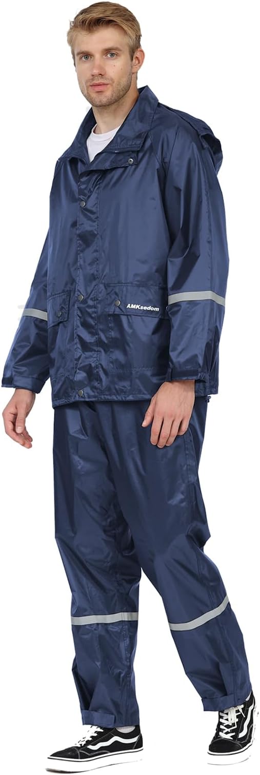 Classic Rain Suits for Men Waterproof Durable Rain Gear with Reflective Strip Rain Jacket Pants for Golf Camping