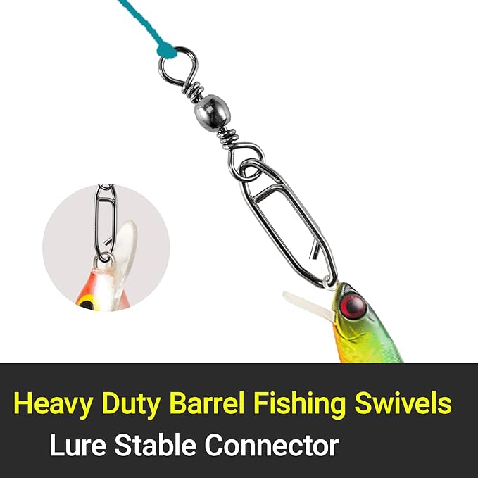 QISHUO High Strength Fishing Swivels Stainless Clips Steel Snap Swivels Barrel Connector Saltwater Swivel Fishing Rolling Black Nickel