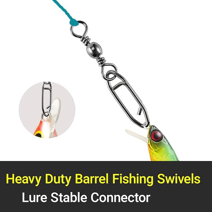 QISHUO High Strength Fishing Swivels Stainless Clips Steel Snap Swivels Barrel Connector Saltwater Swivel Fishing Rolling Black Nickel