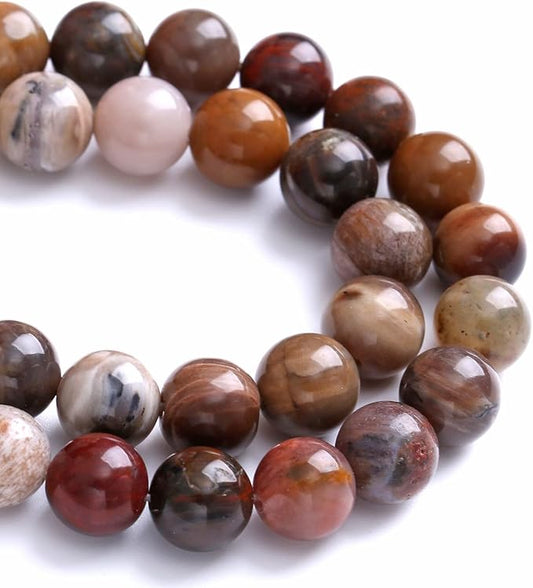12MM 32PCS Natural Stone Petrified Wood Jasper Loose Beads for Jewelry Making DIY Bracelet