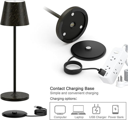 Ralaby IP54 Cordless Table Lamps Portable Rechargeable Battery Operated Lamp Aluminum Dimmable Indoor/Outdoor Cordless Lamp, Desk Lamp for/Restaurant/Camping/Bedroom (2 Pack,Black Brush Gold,4800mAh)