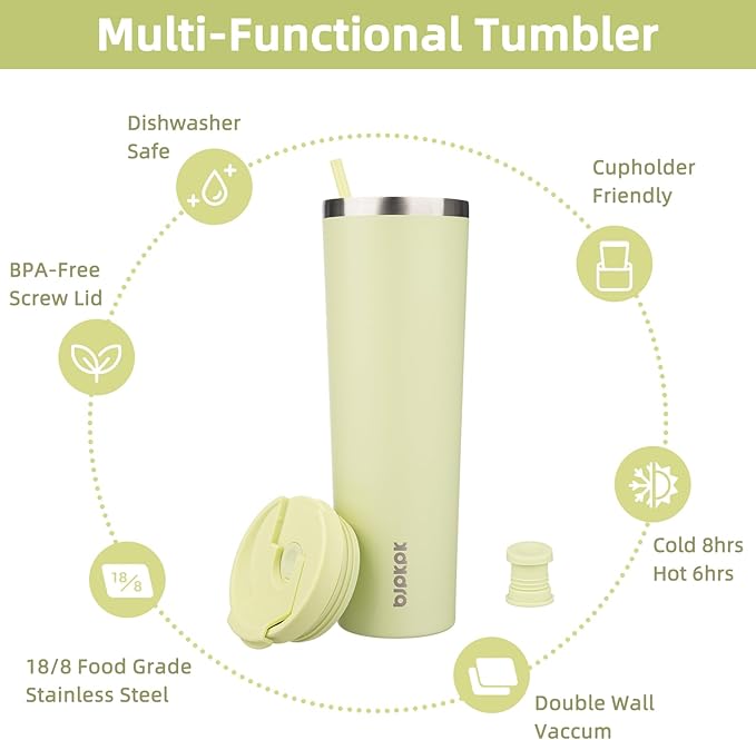 BJPKPK 34oz Insulated Tumbler With lid And Straw Stainless Steel Tumblers Travel Coffee Mug Reusable Thermal Cup,Macaron Green