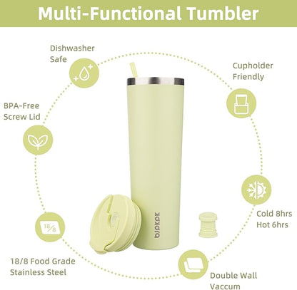 BJPKPK 34oz Insulated Tumbler With lid And Straw Stainless Steel Tumblers Travel Coffee Mug Reusable Thermal Cup,Macaron Green