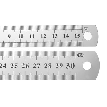 HARFINGTON 2 Pcs Steel Ruler 6"/12" Machinist Metal Ruler Carbon Steel Metric Straight Edge Measuring Tools 0.3mm Thick for Engineering Architect Drawing Home Office