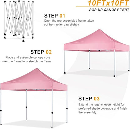 10x10 Pop Up Canopy Tent for Outdoor Commercial Instant Sun Shelter,Pink
