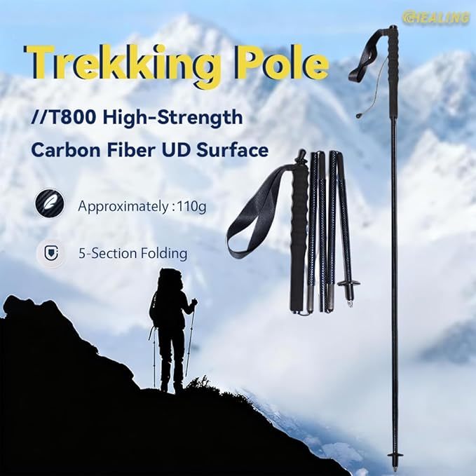 High Strength 5-Section Foldable Carbon Fiber Trekking Poles - 115g/125g/130g, Compact Hiking Staff for Men & Women, Ideal for Hiking, Trekking, Mountaineering & Backpacking