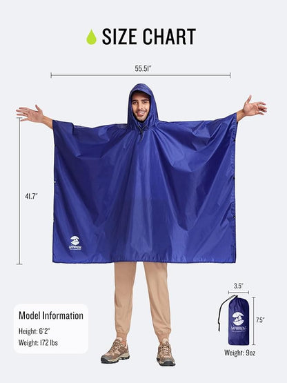 SaphiRose Hooded Rain Poncho Waterproof Raincoat Jacket for Men Women Adults