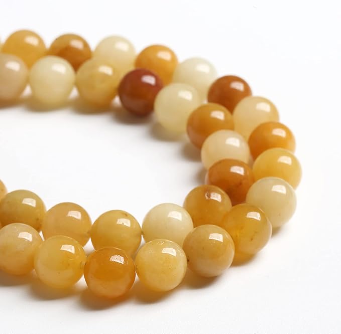 8MM 45PCS Natural Stone Yellow Jade Loose Beads for Jewelry Making DIY Bracelet 1 Strand