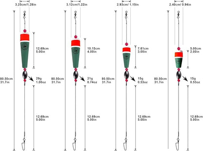 Fishing Floats Rigs Popping Corks for Saltwater Rattle Weighted Bobbers Fishing Tackle (4pcs, 2/3/4/5 in, Green/Yellow/Orange)